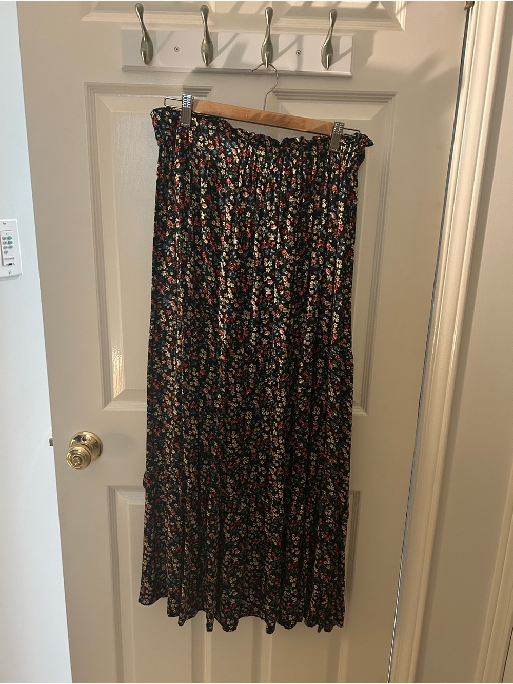 MNG -  Black Floral Maxi Skirt with Tiny Multicolor Blooms